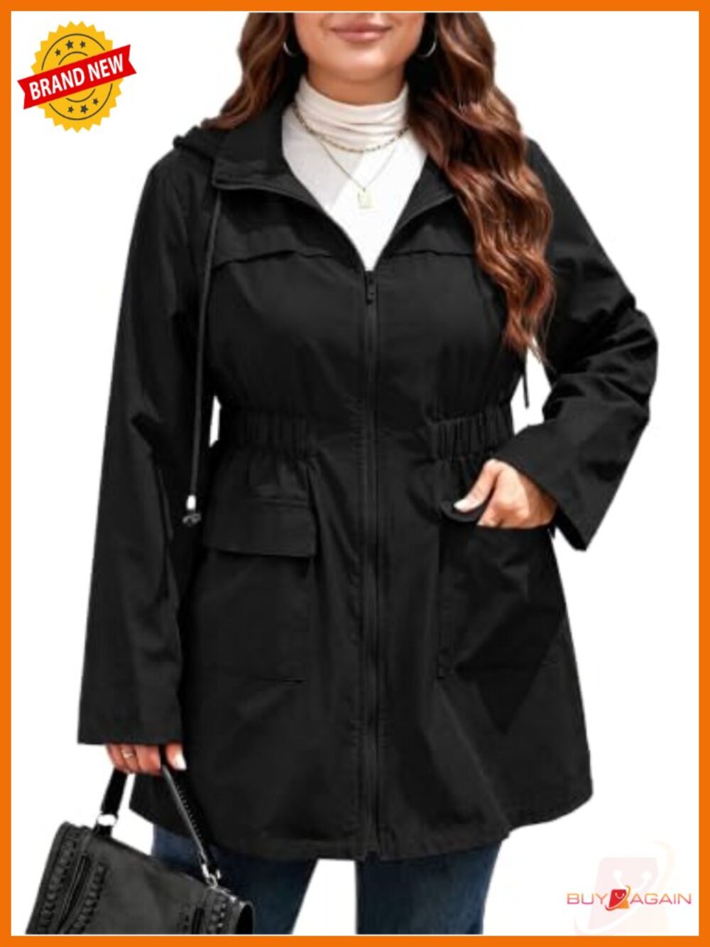 Womens Plus Size Long Military Anorak Jacket Zip Hooded Windbreaker